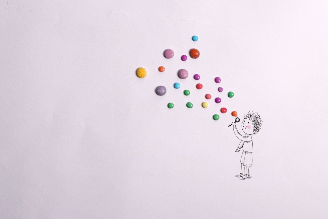 Cute cartoon-style girl thinking with playful doodles