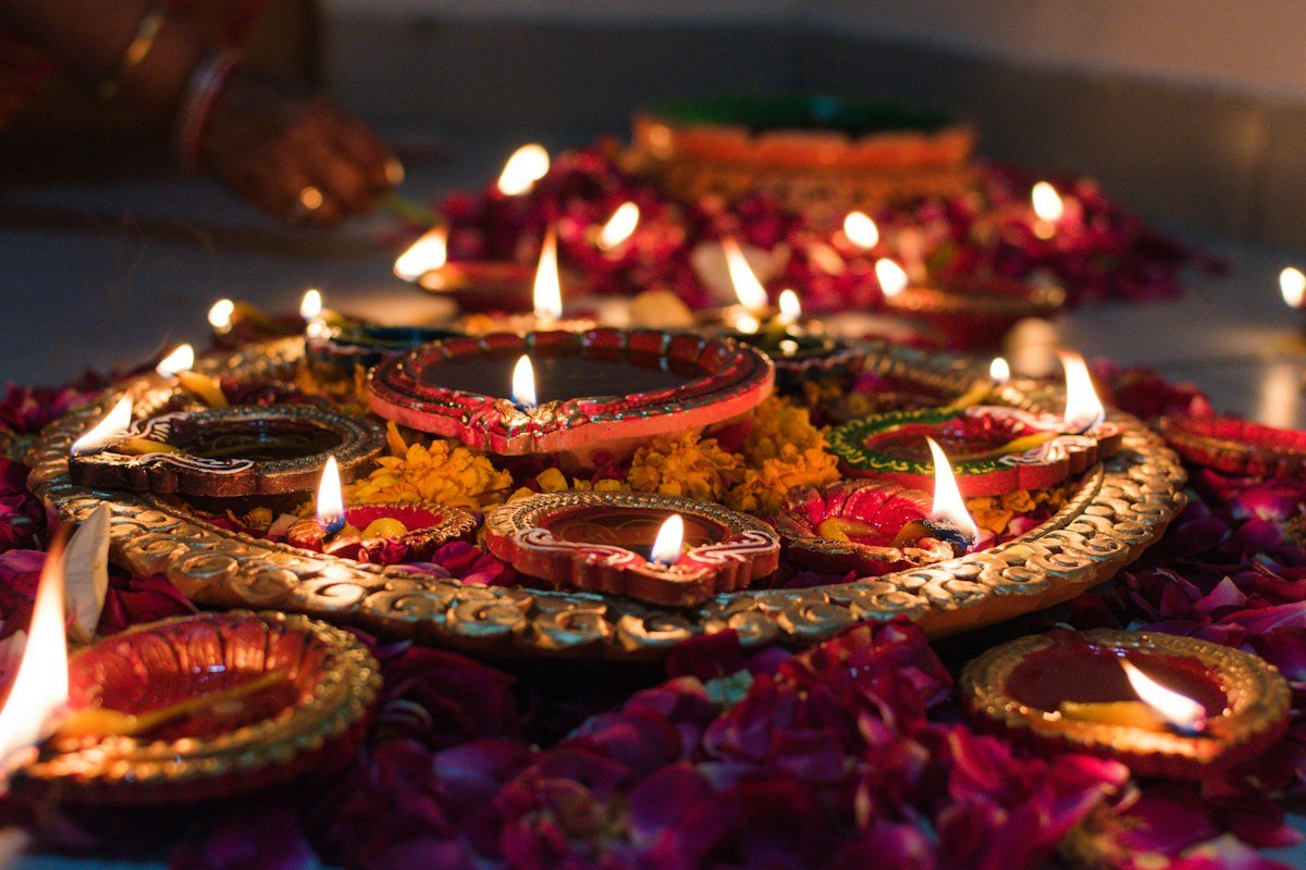 Diwali diyas and festive lights for sharing greetings