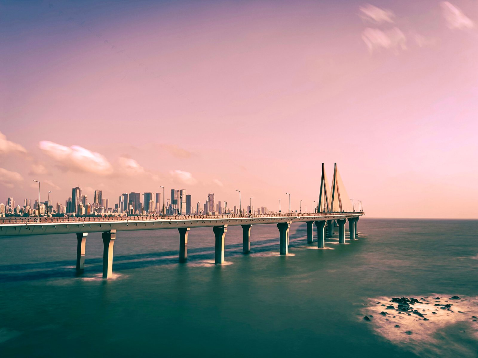 Mumbai skyline and Bandra-Worli Sea Link