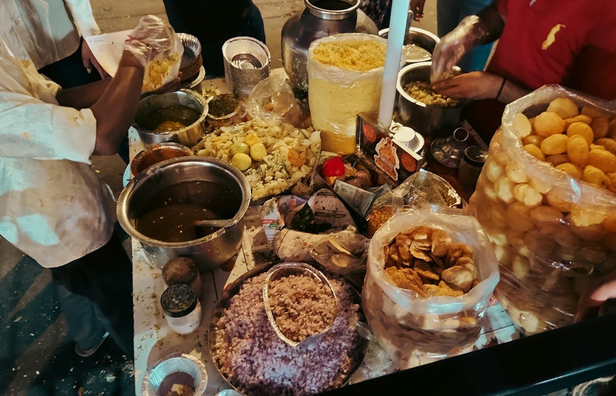 Indian street food stall and chaat ingredients